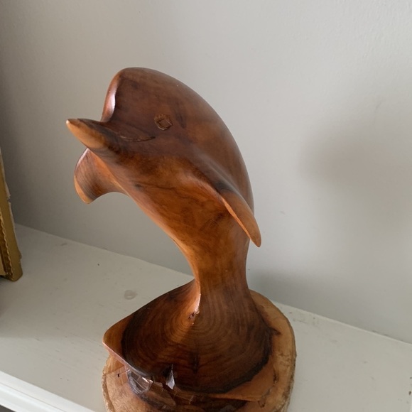 Wooden Hand Carved Dolphin on Coral Statue Sculpture Wood Decor Figurine - Picture 13 of 15
